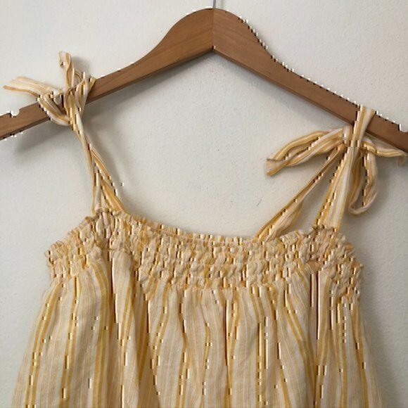 JOIE Raheda Tank Yellow White Striped Smocked Linen Cotton Cropped Blouse Small - Picture 4 of 10